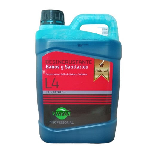 Desincrustante baños Sani L4, Elimina la cal y restos de suciedad acumulada. Especialmente diseñado para la limpieza, desincrustación, desodorización y abrillantado de los inodoros.