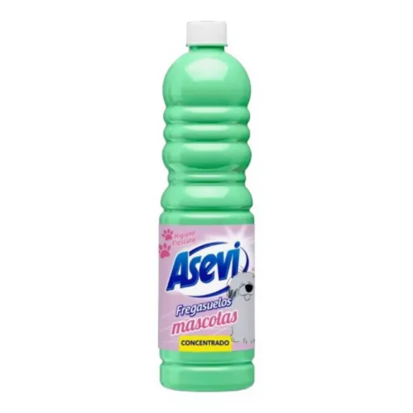Fregasuelos concentrado mascotas 1 Litro de Asevi, uso exclusivo para perfumar los lugares donde su mascota permanece más tiempo