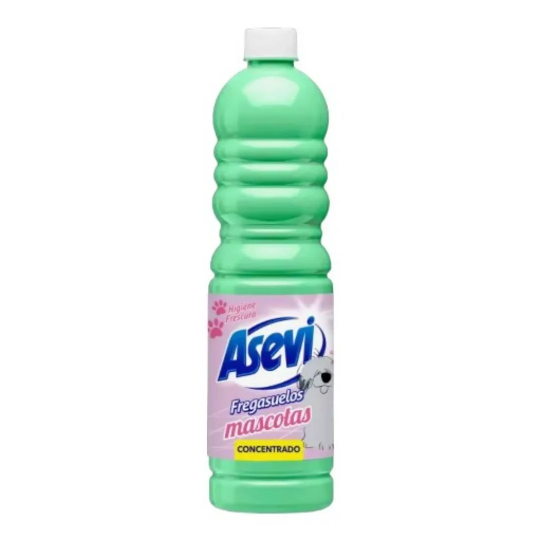Fregasuelos concentrado mascotas 1 Litro de Asevi, uso exclusivo para perfumar los lugares donde su mascota permanece más tiempo
