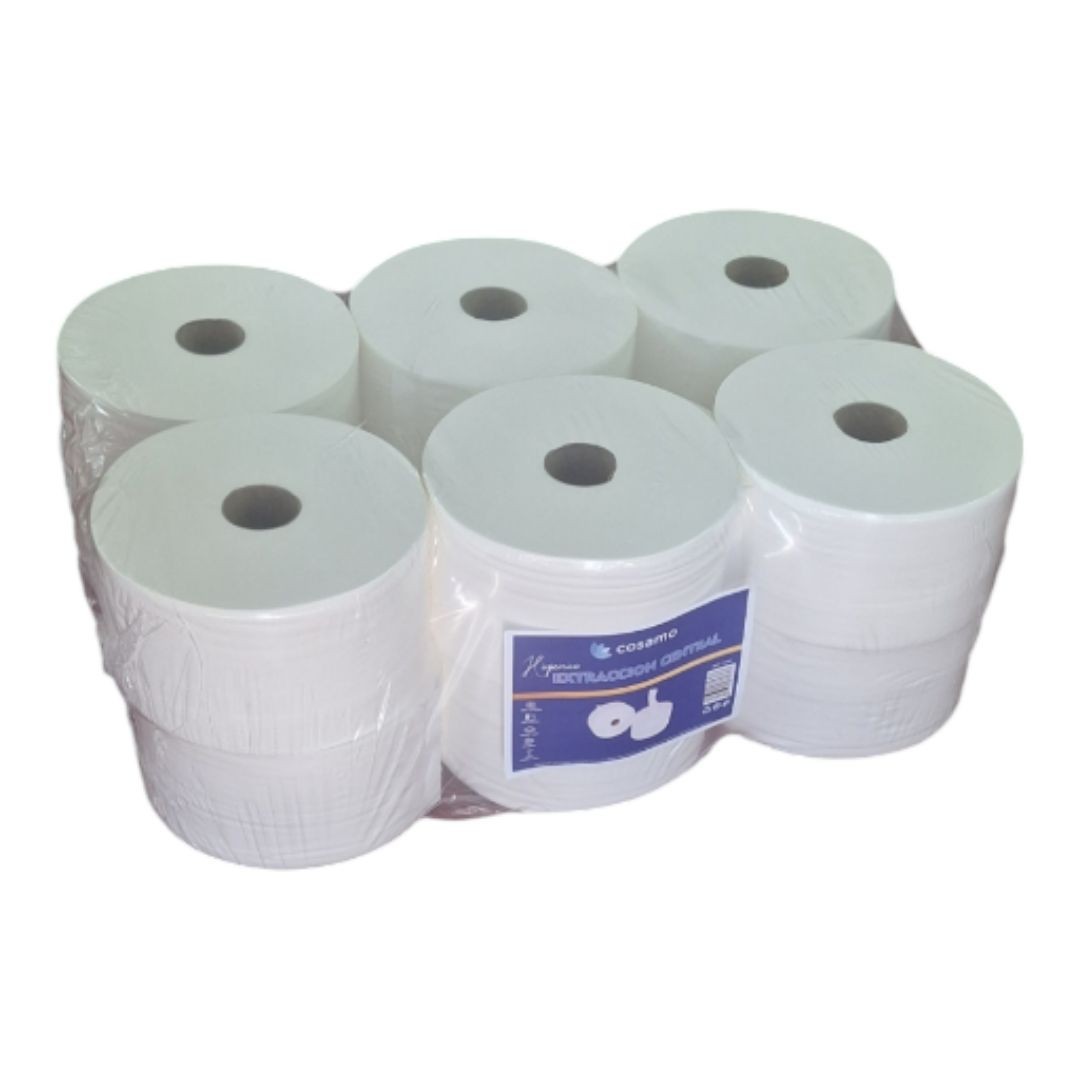 Papel higiénico extracción central P/12U de 190 metros por rollo.Su diseño es ideal para dispensadores especiales, garantizando alta resistencia y absorción.
