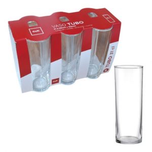 Vaso tubo de cristal en pack de 6 unidades, perfecto para servir bebidas en ocasiones especiales o en el día a día.