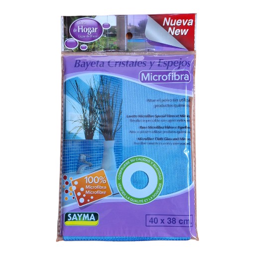 Bayeta de microfibra Sayma 40x38 cm ideal para limpiar cristales sin dejar marcas ni pelusas. Máxima absorción y brillo impecable en cada uso.
