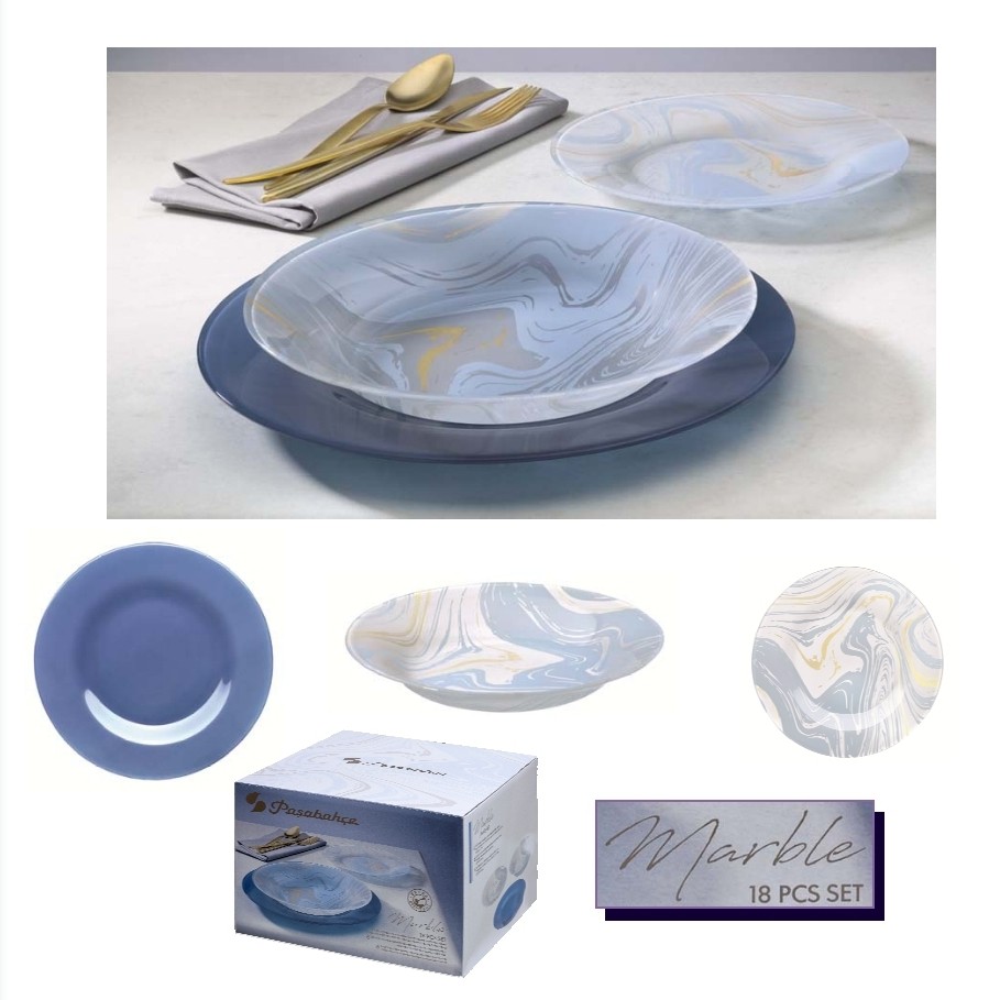 La vajilla marble azul es una opción sofisticada que combina estética y funcionalidad. Su diseño distintivo aporta un toque de distinción a cualquier evento.