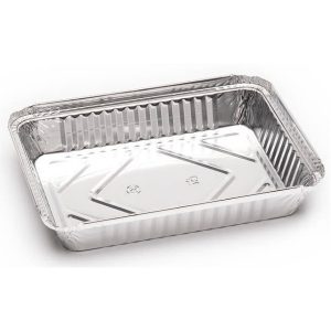 Envase de aluminio rectangular para todo tipo de alimentos calientes.