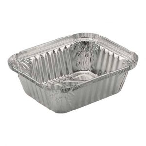 Envase de aluminio rectangular para todo tipo de alimentos calientes.