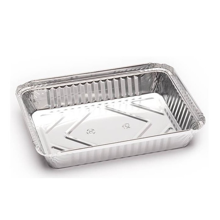 Envase de aluminio rectangular para todo tipo de alimentos calientes.