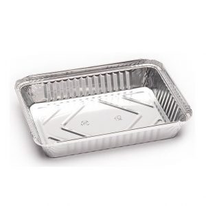 Envase de aluminio rectangular para todo tipo de alimentos calientes.