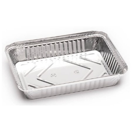 Envase de aluminio rectangular para todo tipo de alimentos calientes.