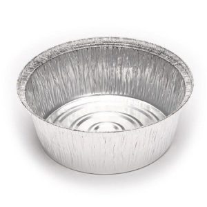 Envase redondo de aluminio de 1400 cc, ideal para alimentos calientes. Su estructura asegura una excelente retención de temperatura