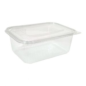 Tarrina de plástico 2000cc transparente con tapa de bisagra fabricada en PET para uso alimentario,ideal para comidas frías para llevar