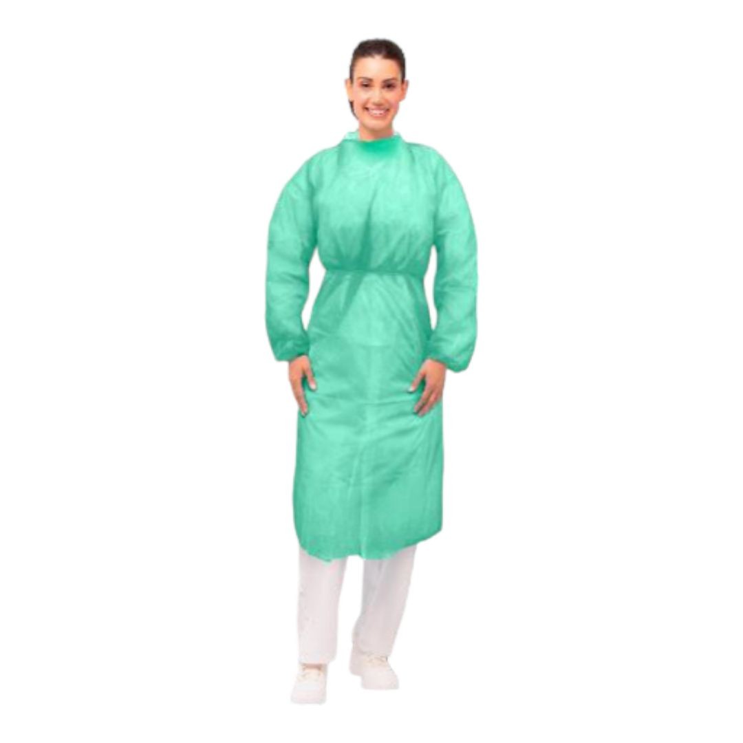 Bata paciente de polipropileno desechable con cierre trasero en color color verde para uso en hospitales, clínicas etc...