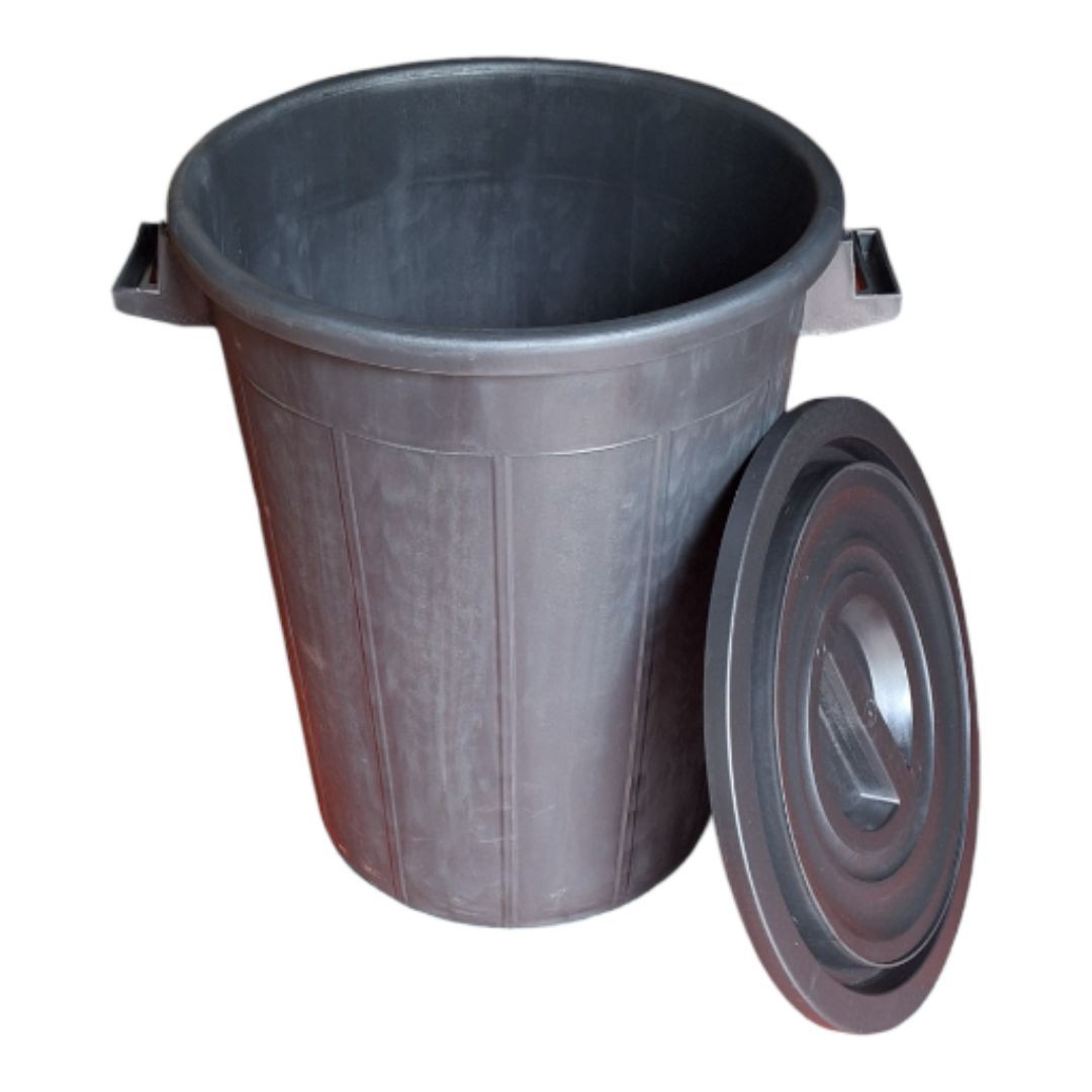 Cubo de basura irrompible con tapa en color negro resistente y duradero, especialmente diseñado para el sector industrial, colectividades y restauración.