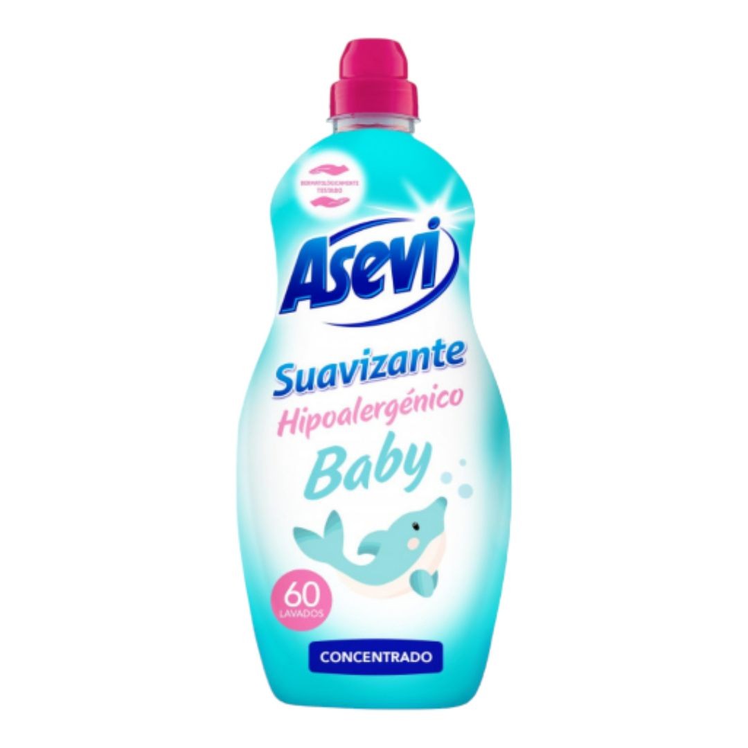 Suavizante hipoalergénico Asevi baby, dermatológicamente testado que proporciona una suavidad cuidadosa con tu piel y tu ropa proporcionando una agradable sensación de delicadeza y frescura.