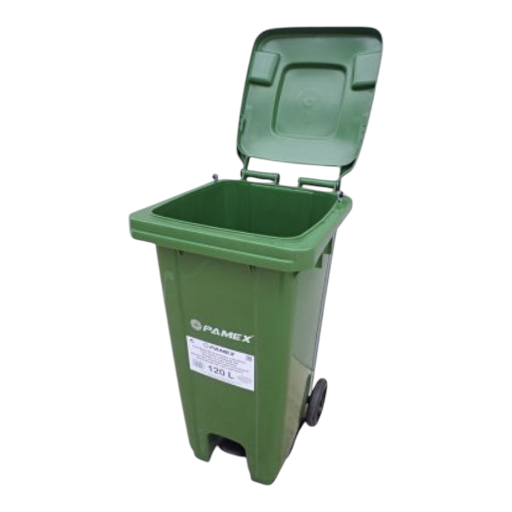 CONTENEDOR DE BASURA VERDE 120L. CON PEDAL Y RUEDAS - Imagen 2