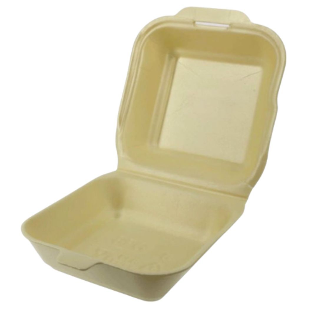 Envase de porex para hamburguesa grande. Térmico, resistente y seguro para alimentos. Pack de 125 unidades ideal para hostelería y comida para llevar.