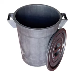 Cubo de basura irrompible con tapa en color negro resistente y duradero, especialmente diseñado para el sector industrial