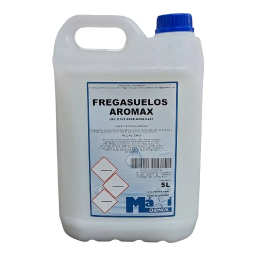 Fregasuelos Aromax: Poder de Limpieza y Fragancia
El Fregasuelos Aromax en garrafa de 5 litros es un producto diseñado para ofrecer un alto poder de limpieza junto con un perfume muy agradable.