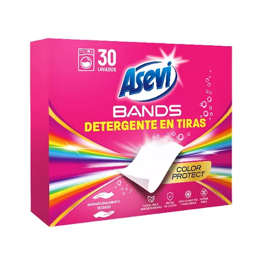 Detergente en Tiras Asevi Bands Color Protect

Detergente concentrado en tiras para un lavado impecable y fácil de toda tu ropa. Hipoalergénico y testado dermatológicamente.