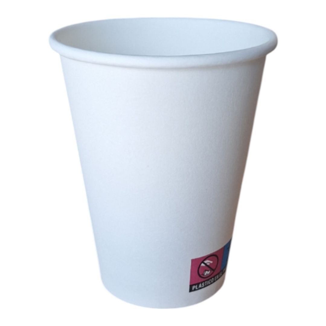Vasos de cartón blanco 240 ml en pack de 50 unidades. Resistentes y desechables, ideales para café, té, bebidas calientes, frías, take away y eventos.