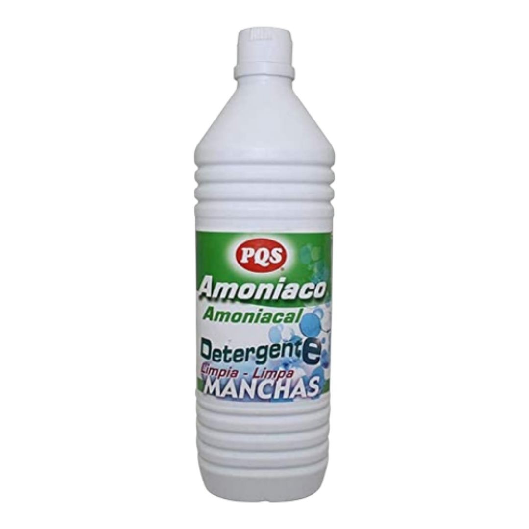 Amoníaco con detergente PQS 1L: limpia, desinfecta y desengrasa eficazmente suelos, baños y cocinas, dejando un brillo y aroma fresco.