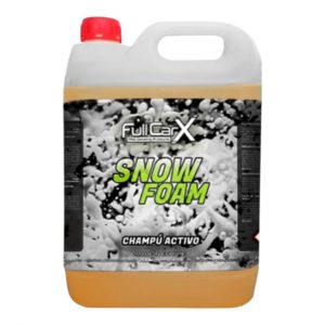 Champú Activo Snow Foam 5 litros para limpieza de carrocerías. Espuma densa que elimina suciedad sin dañar la pintura. Ideal para lavado profesional y doméstico.