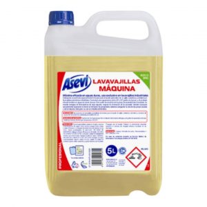 Detergente lavavajillas ASEVI 5L. Limpieza potente y profesional que elimina grasa y residuos, dejando tu vajilla limpia y brillante. Ideal para hostelería.