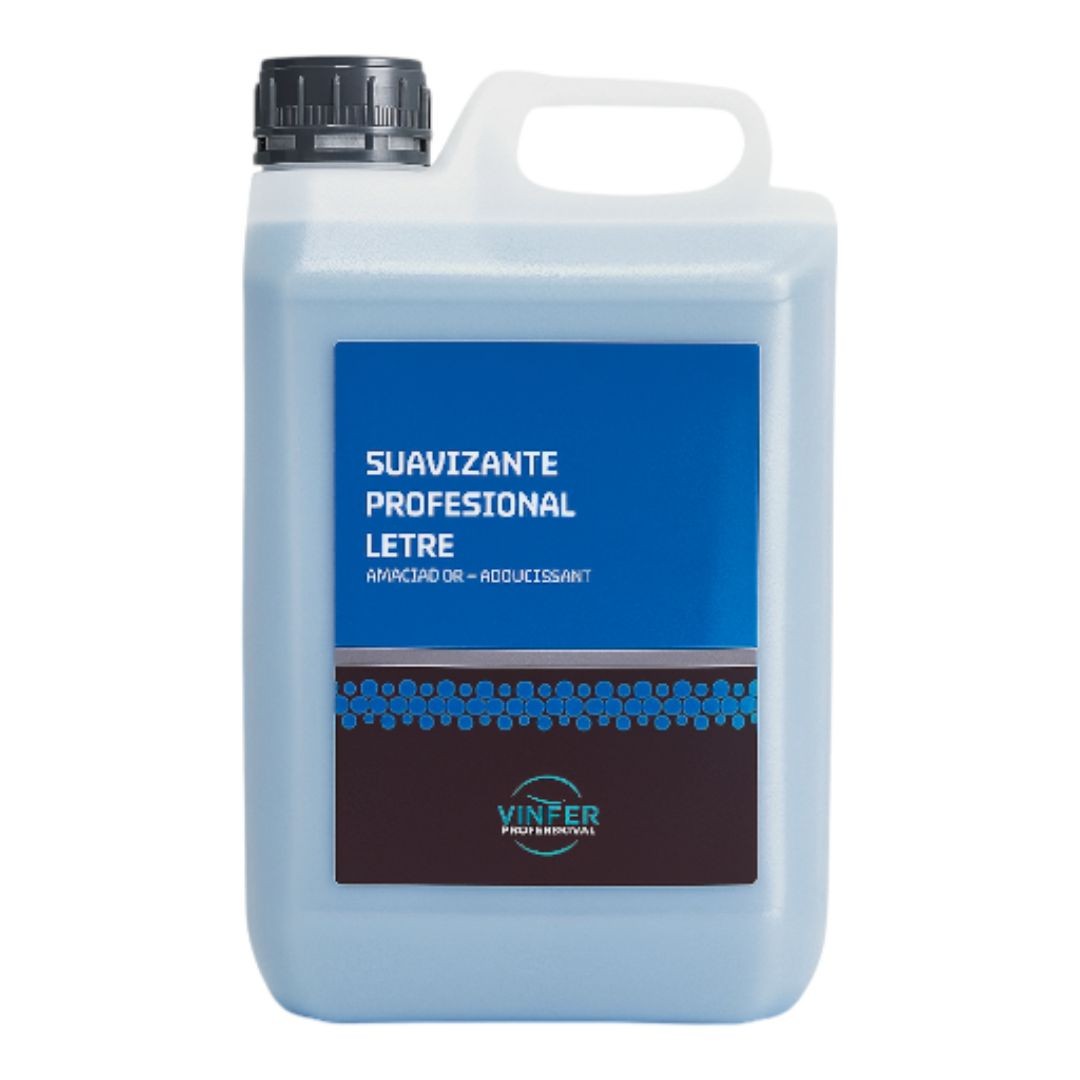 Suavizante de ropa profesional Leire 5L. Deja las prendas suaves, perfumadas y fáciles de planchar. Ideal para lavanderías y uso intensivo.