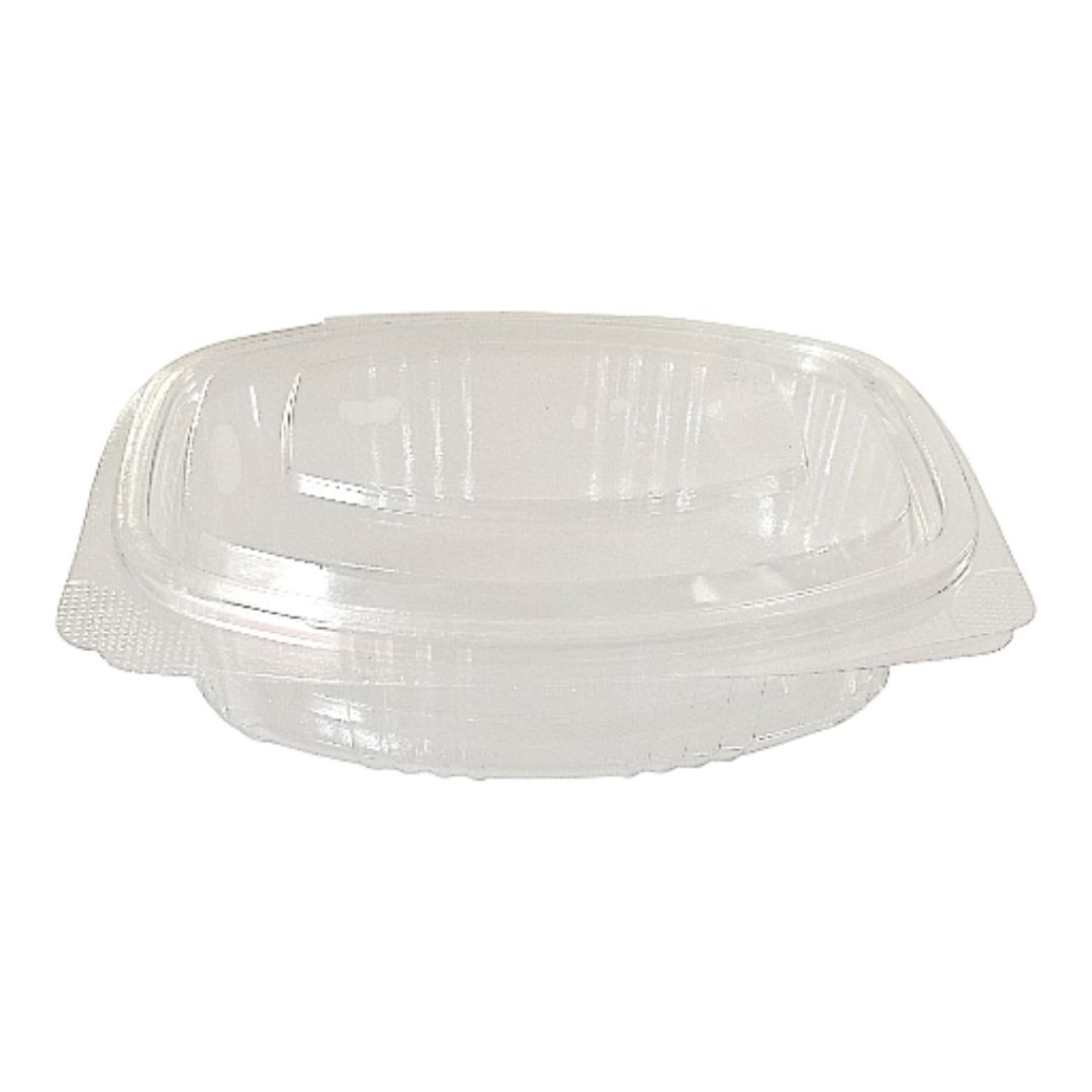 Compra tarrinas de bisagra PET 375 cc en pack de 50 unidades. Envases transparentes, resistentes y seguros para alimentos.