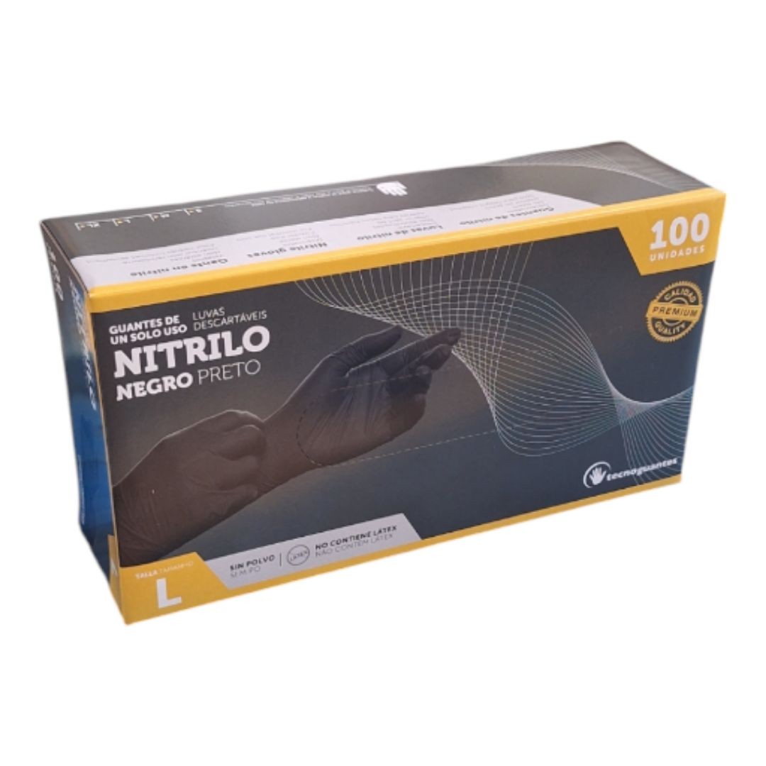Guantes de nitrilo negro Premium 4,5G talla L. Caja 100 unidades. Alta resistencia, cómodos e higiénicos. Sin látex ni polvo, uso profesional.