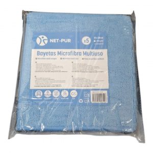 Pack de 5 bayetas de microfibra azul, resistentes y absorbentes. Limpieza eficaz en todo tipo de superficies sin rayar ni dejar pelusas.