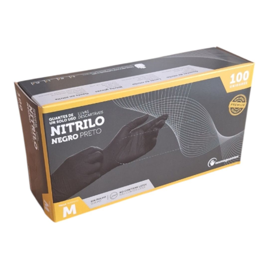 Guantes de nitrilo negro Premium 4,5G talla L. Caja 100 unidades. Alta resistencia, cómodos e higiénicos. Sin látex ni polvo.
