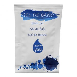 Sobres de gel monodosis Hache 10 ml. Formato higiénico y práctico para hoteles y alojamientos. Presentación profesional en caja de 1000 unidades