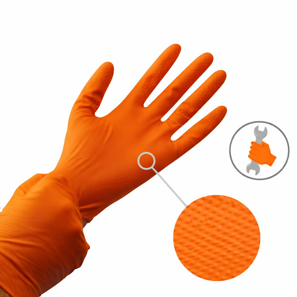 GUANTES DE NITRILO DIAMANTADO NARANJA T/M P/100 UDS - Imagen 2