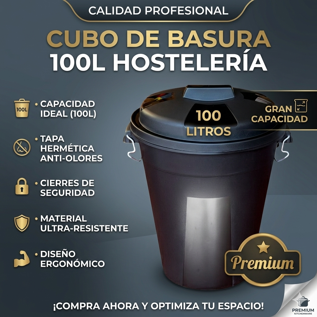 CUBO DE BASURA NEGRO CON TAPA 100 LITROS - Imagen 2