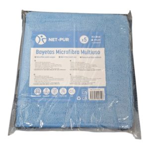 Pack de 5 bayetas de microfibra azul, resistentes y absorbentes. Limpieza eficaz en todo tipo de superficies sin rayar ni dejar pelusas.