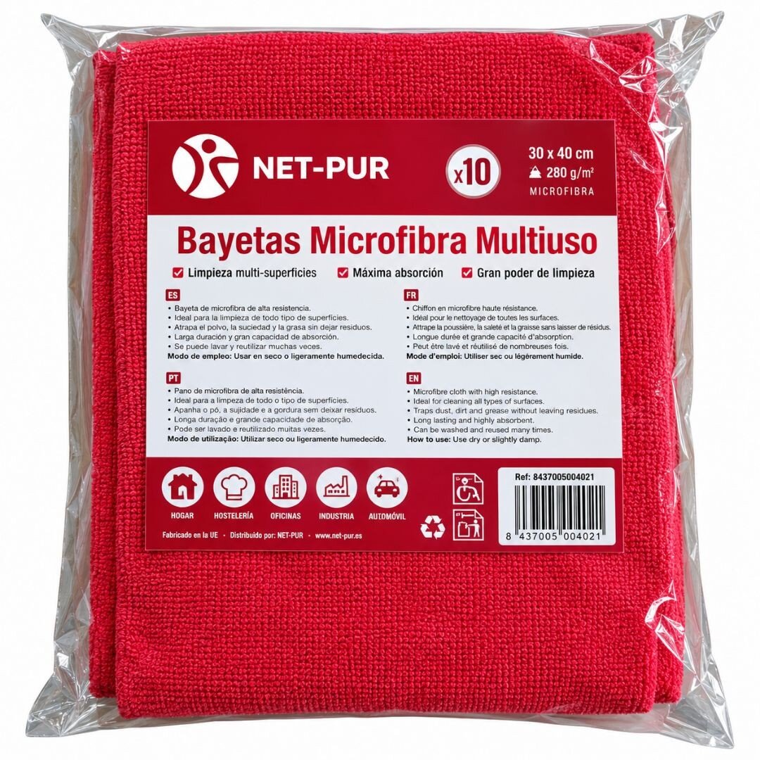 bayeta de microfibra roja terry p/10 uds BAYETA DE MICROFIBRA ROJA TERRY P/10 UDS
