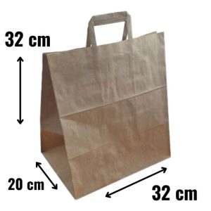 Bolsa asa de papel kraft, ideal para el almacenamiento y transporte de productos. Fabricada con papel de alta resistencia.