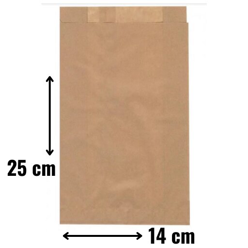 bolsa de papel kraft 14+6x25 c/1000 u. Las bolsas de papel kraft son una opción popular y ecológica para el transporte de alimentos. Con una medida de 14+6*25 cm, estas bolsas son ideales para diversos usos en la industria alimentaria