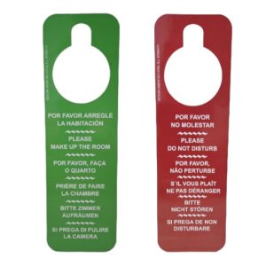 El cartel no molestar bicolor combina elegancia y funcionalidad. Su diseño distintivo permite a los huéspedes expresar su privacidad de manera clara y efectiva.