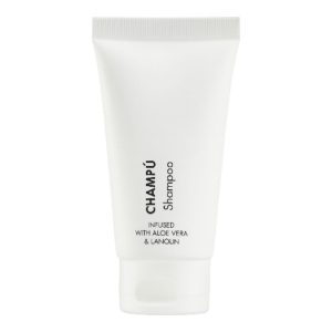 Champú monodosis en tubo 20 ml con Aloe Vera y Lanolina. Ideal para hoteles y alojamientos. Higiene, suavidad y presentación profesional. Caja de 400 uds.
