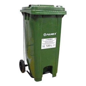 El contenedor de basura verde con pedal y ruedas es una solución eficiente para la gestión de residuos