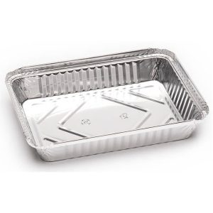 Envase de aluminio rectangular para todo tipo de alimentos calientes.