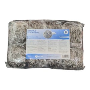 Estropajo de acero inoxidable 60 g, pack de 8 unidades. Ideal para limpieza profunda de ollas y sartenes. Resistente, duradero y eficaz