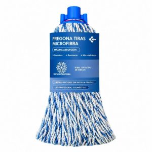 Fregona de microfibra azul/blanca: máxima absorción, limpieza rápida y suelos impecables. Ideal para hogar y uso profesional.