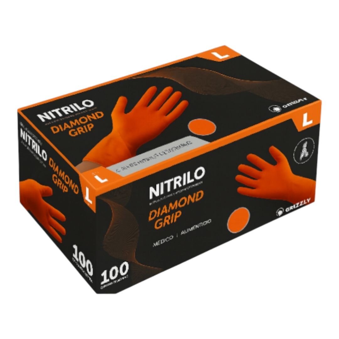 GUANTES DE NITRILO DIAMANTADO NARANJA T/L P/100 UDS