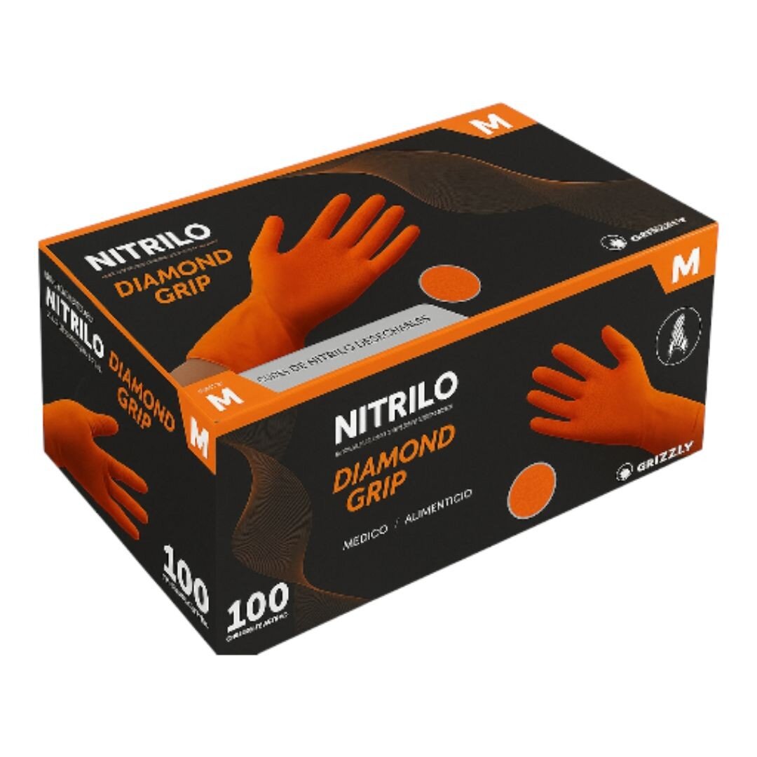 GUANTES DE NITRILO DIAMANTADO NARANJA T/M P/100 UDS