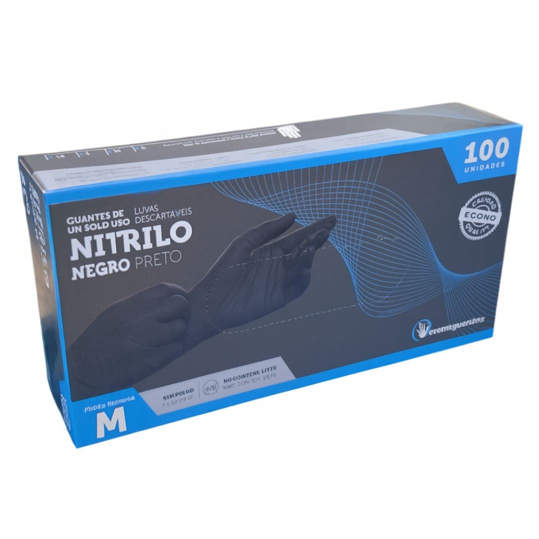 Guantes de nitrilo negro ECO 3,5G talla M. Caja 100 unidades. Resistentes, cómodos e higiénicos. Sin látex ni polvo. Ideal para uso profesional
