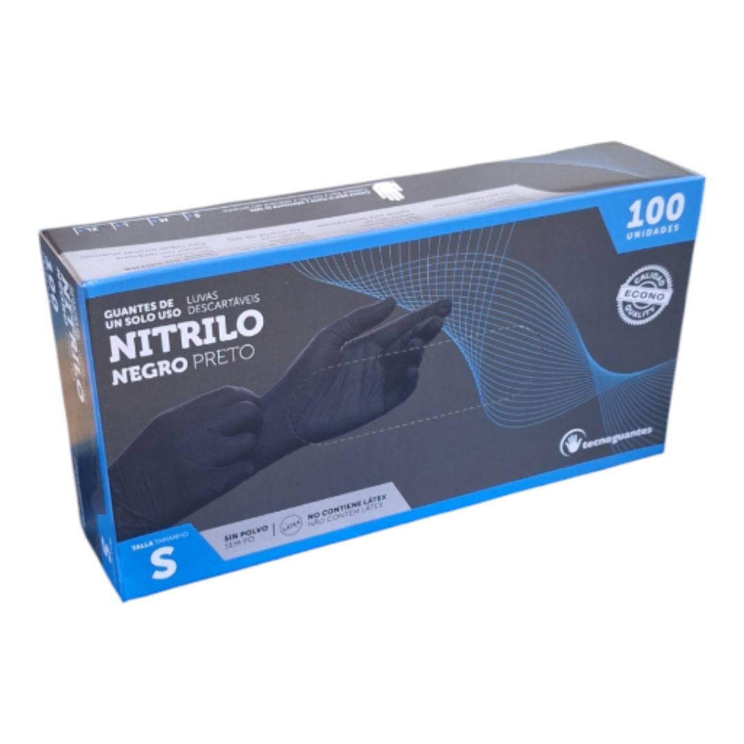 Guantes de nitrilo negro ECO 3,5G talla S. Caja 100 unidades. Resistentes, cómodos e higiénicos. Sin látex ni polvo. Ideal para uso profesional
