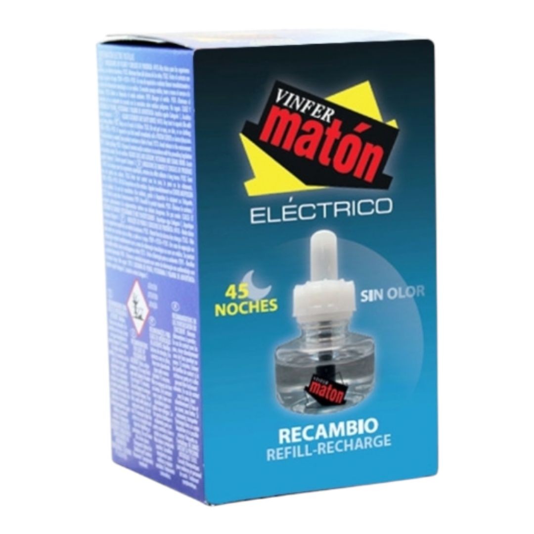 El recambio para insecticida eléctrico Matón de la marca Vinfer es una solución eficaz para mantener tu hogar libre de mosquitos durante 45 noches consecutivas.