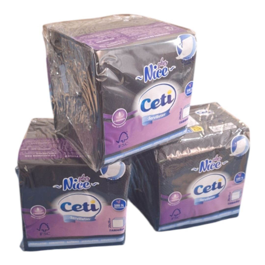 Servilletas de papel negras 20x20 cm doble capa. Elegantes, resistentes y absorbentes. Pack de 100 unidades, ideal para bares y eventos.